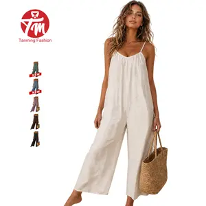 Tanming Women's Chic Basic Strappy Backless Spaghetti Strap Overalls - Sleeveless Tie-Back Long Wide-Leg Rompers for Women with Side Pockets, Casual Loungewear Outfit,summerwins,summeroutfits,vacationoutfits,bathingsuitwomenset,beachoutfits
