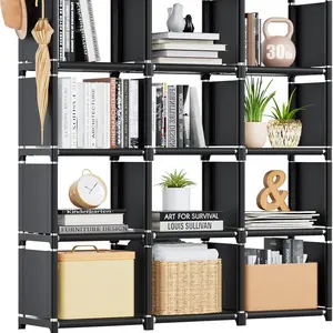 Metal Cube Storage Organizer 12 Cube Bookshelf - DIY Black Cubicle Rack for Home, Office, and Closet with Large Storage Space and Easy Assembly