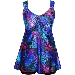 Womens Plus Size Swimsuits Tankini Swimdress Cover Up Swimwear Two Piece Bathing Suit Retro Skirted Swim Dress