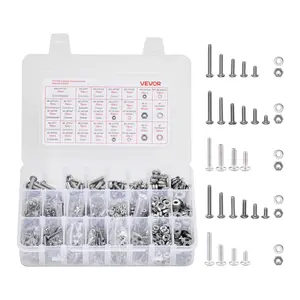 VEVOR 1110 Pcs Bolts and Nuts Assortment Kit,  Imperial Machine Screws and Flat Washers, Stainless Steel 10-24,8-32,2-56,6-32,4-40, for Furniture /Equipment/Vehicle Assembly, Silver