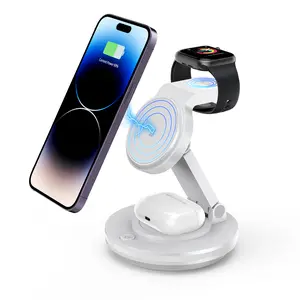 3 in 1 Wireless Charging Station for Multiple Apple Devices, Rotatable and Foldable Magnetic Charger Stand, Mag-Safe Charger Stand for iPhone 18 17 16 15 14 13 12 Pro Max/Plus/Pro/Mini, Apple Watch 9 8 7 6 SE 5 4 3 2, AirPods Pro 3 2 Ideal as a Gift