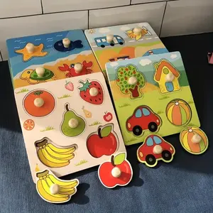 Early Education Recognition Board, 3D Wooden Puzzle with Colorful Fruit & Vegetable Blocks, Ideal Gift for Kids, Educational Toy, Wooden Peg Puzzles