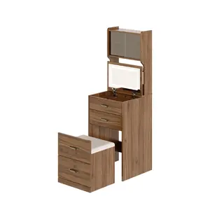 Garvee 3-in-1 Vanity Desk with 3 Color LED Lighting, Compact Makeup Vanity Set Featuring 2 AC Outlets & USB Ports, Dressing Table with Drawers and Acrylic Doors, Nightstand Vanity Mirror, Jewelry Box, and Cushioned Hidden Chair