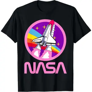 Nerdy NASA Rainbow Rocket Launch Girls Science Teacher T-Shirt