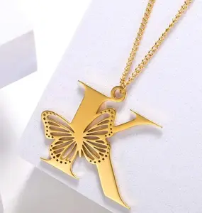 18k Butterfly Initial Necklace