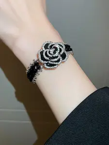 Rhinestone Decorated Flower Design Chain  Bracelet, Fashionable Jewelry for Women & Girls, Trendy All-match & Exquisite Jewelry for Birthday Gift, Trendy Jewellery Accessories