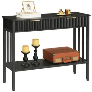 MAHANCRIS Narrow Long Console Table with Storage Shelf, 2-Tier Fluted Entryway Table with 2 Drawers, for Entryway, Living Room, Foyer, Hallway, Office, White #SpringSale #BigSpringSale