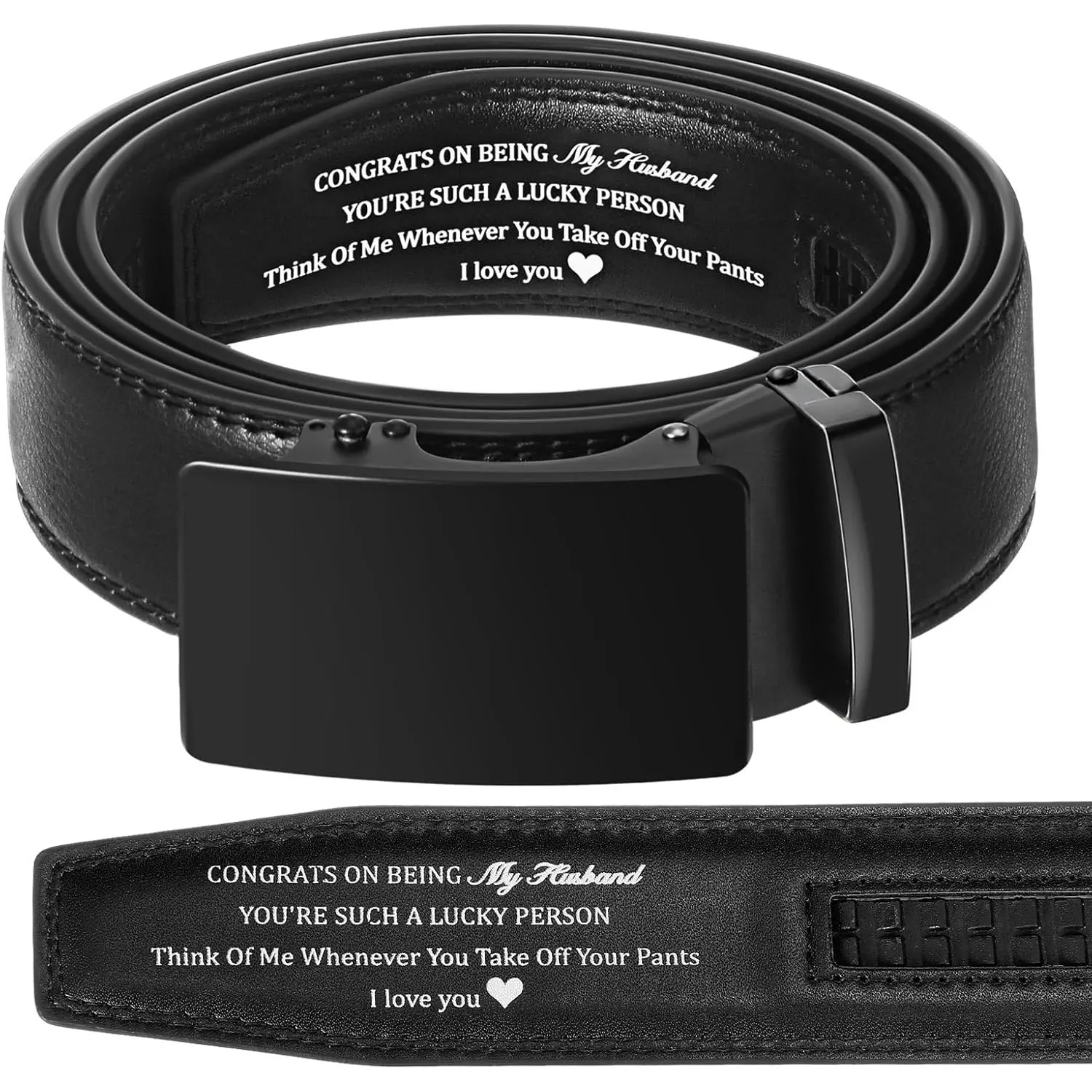 Father's Day Mens Ratchet Belt Congrats on Being My Husband Personalized Engraved Leather Belt for Him Gift