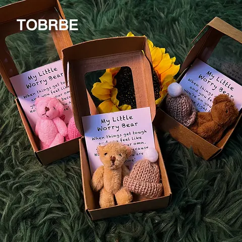 Little Bear in Box, 1 Set Mini Plush Bear with Inspirational Card, Sympathy Gift for Christmas & Valentine's Day & Mother's Day, Personalized Gift, Gift Idea, Crochet Gift