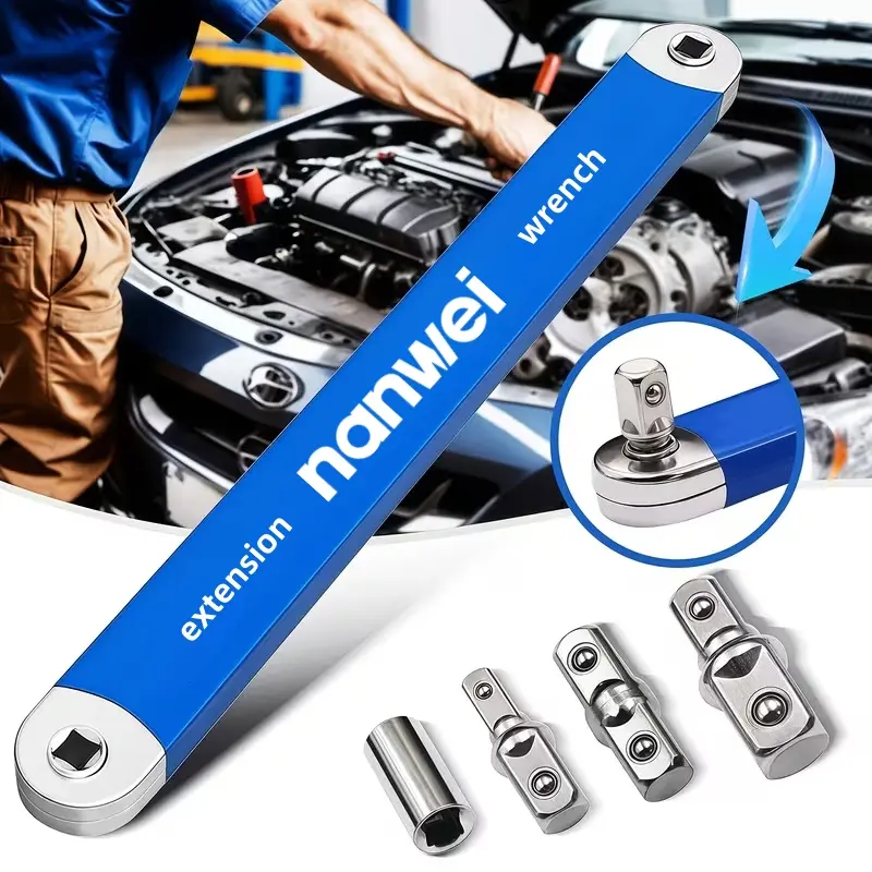 【DealsForYouDays】1 Set Metal universal Extension Wrench Tool Set with Anti-Slip Grip, 15.4" Offset Ratchet Extension, Multi-Size 1/2"-1/4"-3/8" Square Heads Adapters for Tight Spaces, Ideal for Festival Gifting