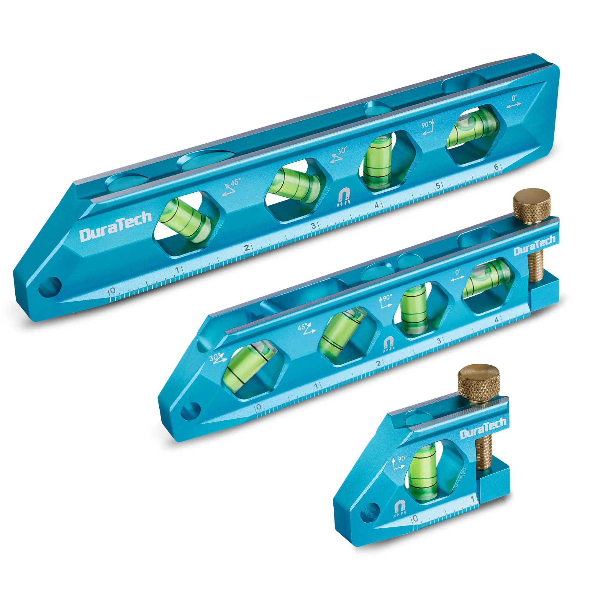 #summersale DURATECH 3-Piece Level Tool Set, Magnetic Torpedo Level Included 2.5", 6.25", 8" Leveler with 0°/30°/45°/90° Bubbles, V-Groove, Large Viewing Window, Aluminium Alloy Construction, SAE and Metric Scale