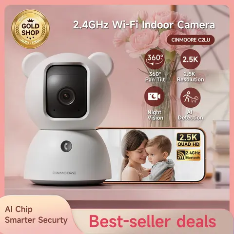 【FLASH SALES】 CINMOORE 2.5K Indoor Security Camera pet camrea WiFi 360° Pan-Tilt AI Motion Detection Two-Way Audio Night Vision Clear Monitoring Recording Baby Crying baby monitoring cameras for home 360 camera mini camera Sd Button Card, Smart Home Gadge