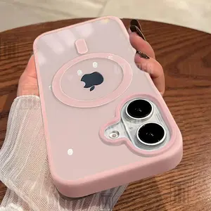 Matte Frame Clear Antiskid Hard Magsafe Magnetic Phone Case, New Smartphone Cellphone Protector Accessory for iPhone 16, 15, 14, 13, 12, 11 Pro Max Plus, Handheld Device Shield