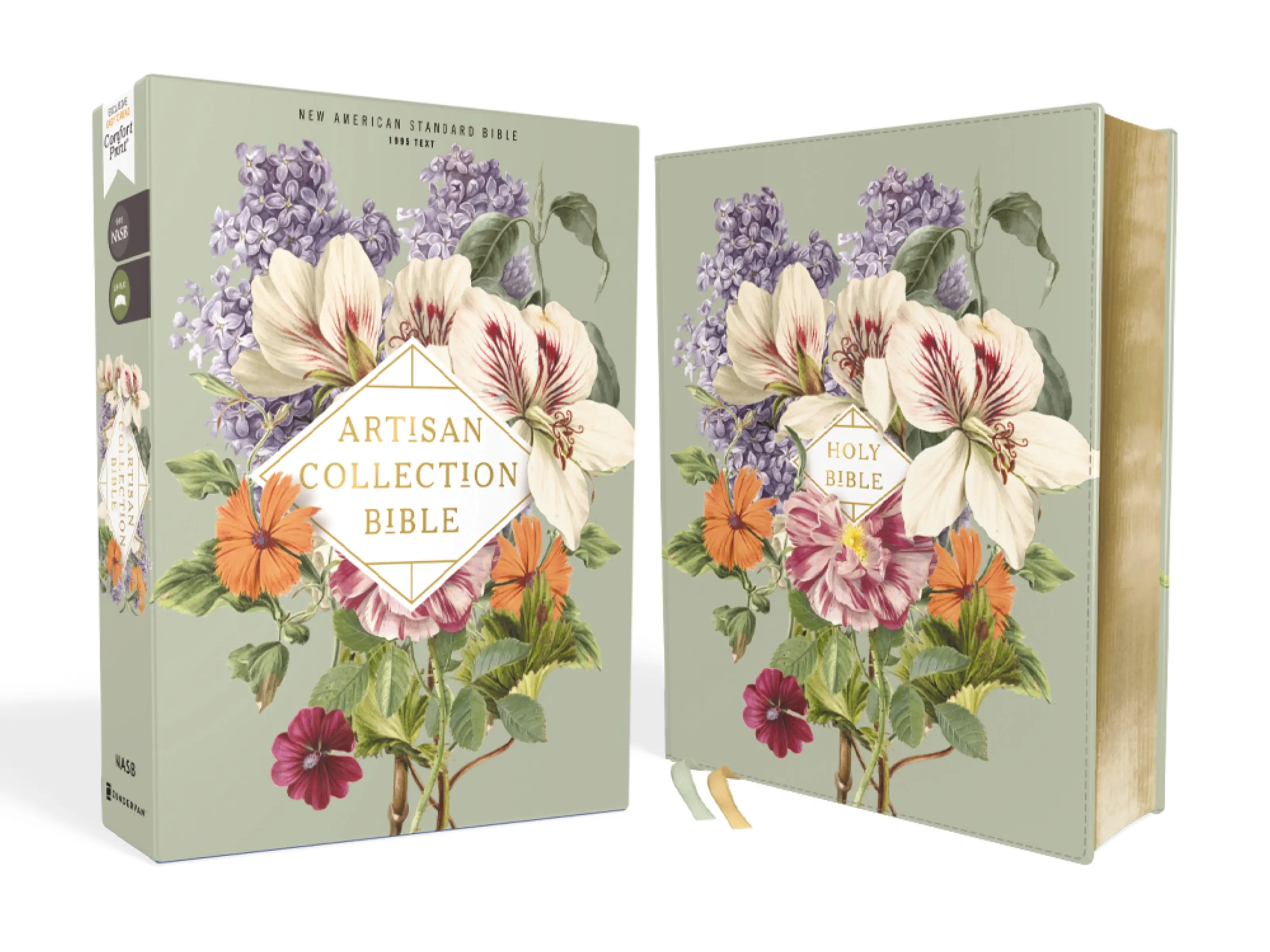 NASB, Artisan Collection Bible, Leathersoft, Sage Floral, Red Letter, 1995 Text, Comfort Print by Zondervan [Leatherbound Book]
