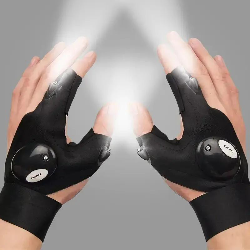 LED Flashlight Gloves for Men, Fingerless Waterproof Gadget with Bright Lights, Hands-Free Tool for Fishing, Camping, Repairing, Cool Birthday Gift Idea, Led Lights, Cool Gadget, Male
