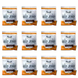 Sharifa Halal Beef Jerky, Teriyaki, 1 Case - (12) 2.85 oz. Bag – Great Everyday Halal Jerky Beef Meat Snack, 100% Real Zabiha Halal Beef, 12g of Protein, 80 Calories, 0g Trans Fat, & 2g of Carbohydrates