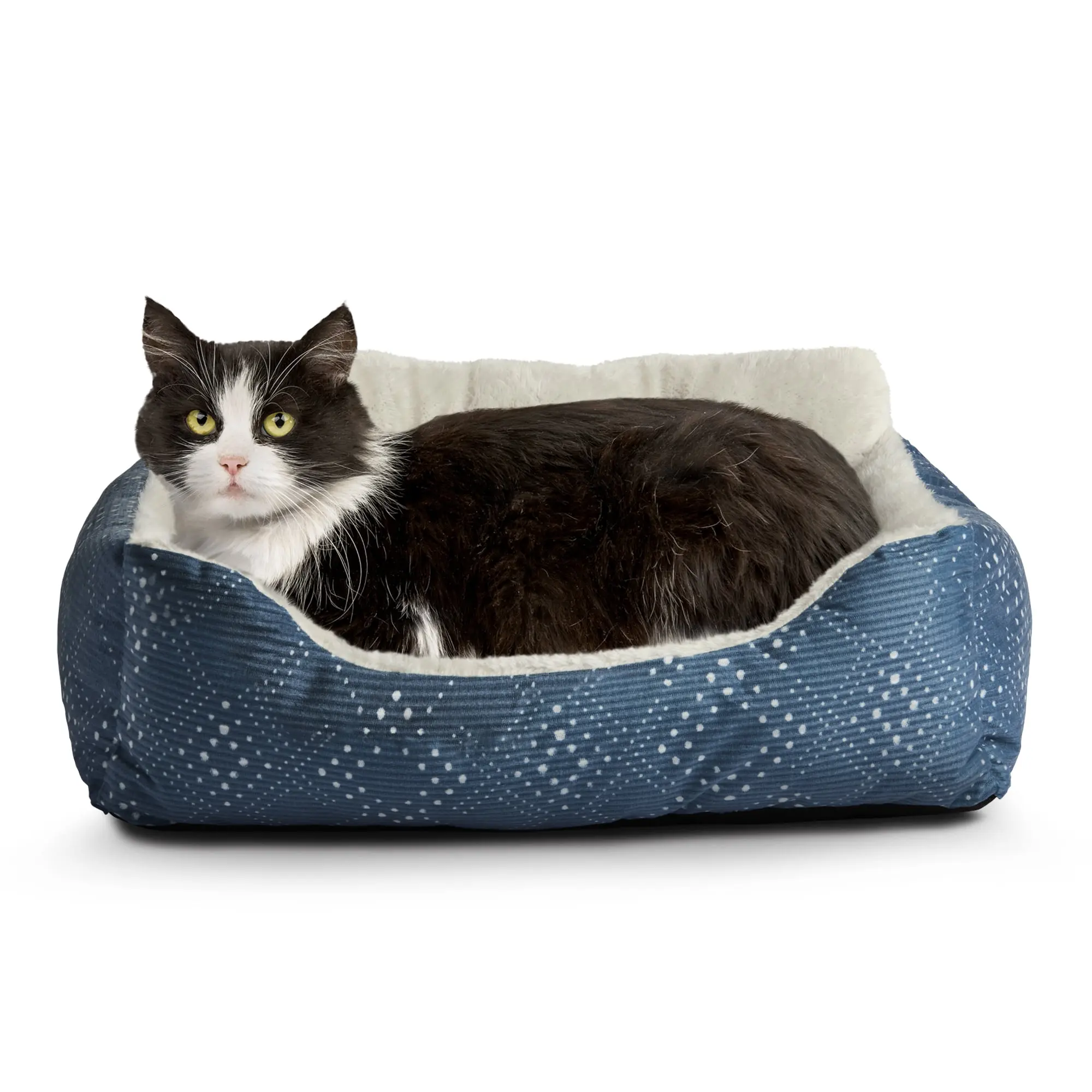 Small Dog Bed, Plush Bolster Pet Bed for Dogs & Cats, 21" x 17", Blue - Soft Faux Fur Cozy Bed with Raised Sides - Machine Washable - Fits Pets up to 25 lb