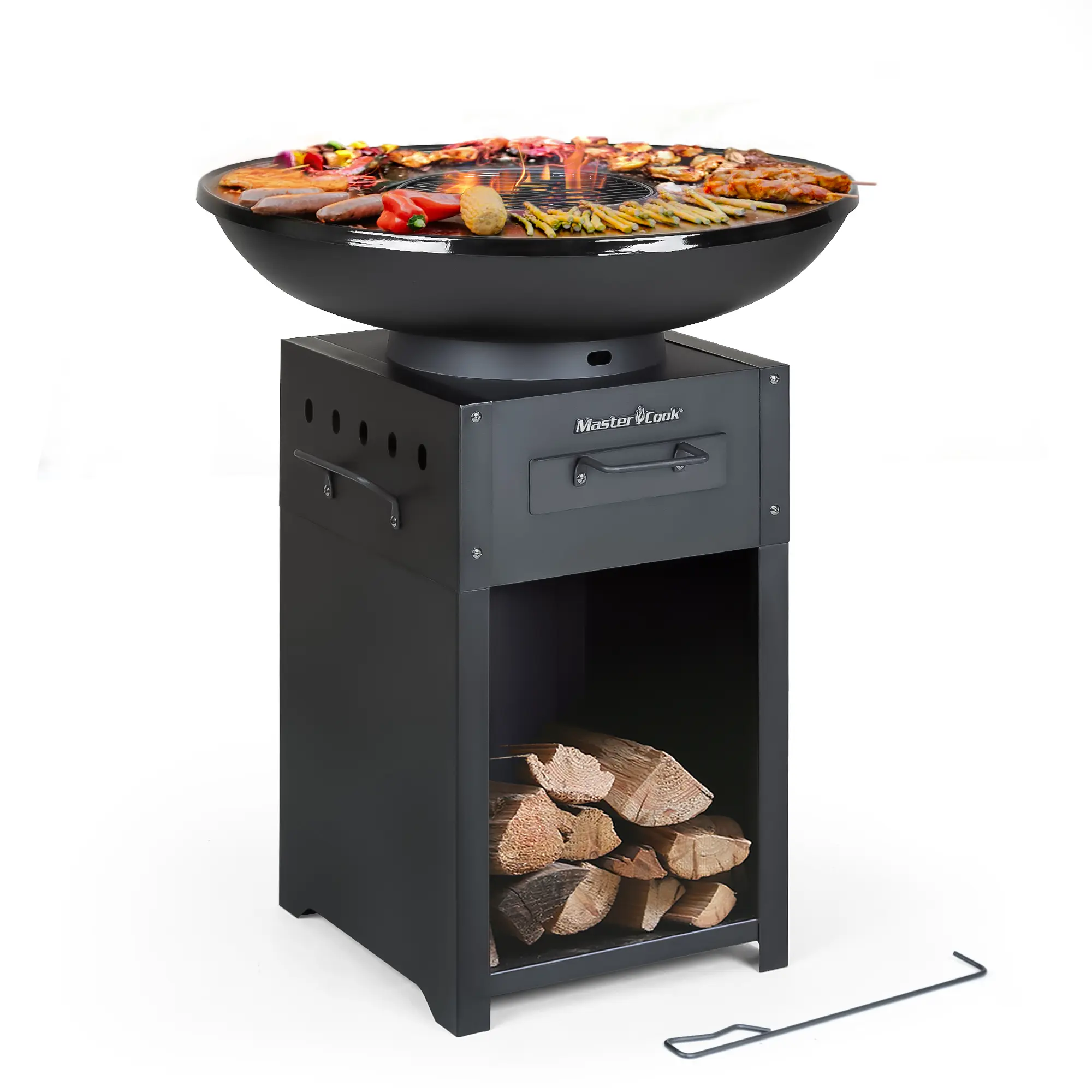 MASTER COOK 27.8'' Plancha Asada Charcoal Grill, 470 Sq.In Cooking Area Carne Asada BBQ Grill with Metal Top, Outdoor Charcoal Grill for Backyard BBQ, Camping & Parties