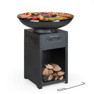 MASTER COOK Plancha Grill with Large 27.9-inch Cooking Area Round Charcoal Grill for BBQ & Fire Pit Durable Portable for Backyard Camping Party Use Modern Barbecue Design