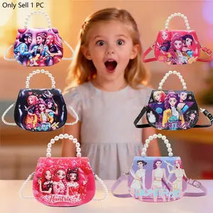 Eye-catching Pearl Chain Handbag,Pink/Red/Black Extremely Popular Cartoon Girls Printed Shoulder Bag,Fashionable Children's Crossbody Bag,Mini Postman Bag,Cosmetic Storage Bag,Very Suitable For Girls' Daily And Party Use,Fashionable And Cute Birthday Gift