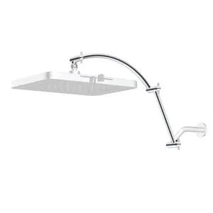 Hibbent All Metal 20'' Shower Head Extension Arm, Solid Brass Flexible Height & Angle Adjustable Shower Arm Extender with Lock Joint, Universal Connection Stainless Steel Pipe Height Extending, Chrome