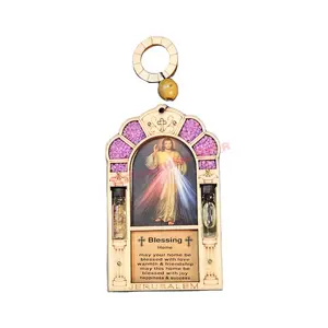 Beautiful wall hanging laser cut design home blessing in English with saint photo, holy oil & holy incense from the holy lands