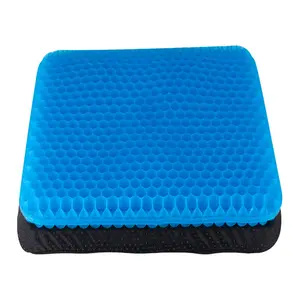 Honeycomb Gel Seat Cushion for Pressure Relief - Non-Slip, Breathable, 16x14x1.6 Inch, Back Pain Relief - Blue Design