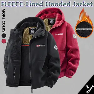 Men's Fleece Lined Fabric Hooded Jacket, Warm Windproof Coat with Pockets, Casual Fall & Winter Outerwear, Long Sleeve Zipper Design Menswear