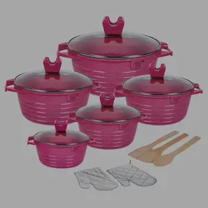10-Piece Nonstick Cookware Set with Glass Lids – Pink Granite Cooking Pots & Pans Set, Durable Aluminum Kitchen Cookware
