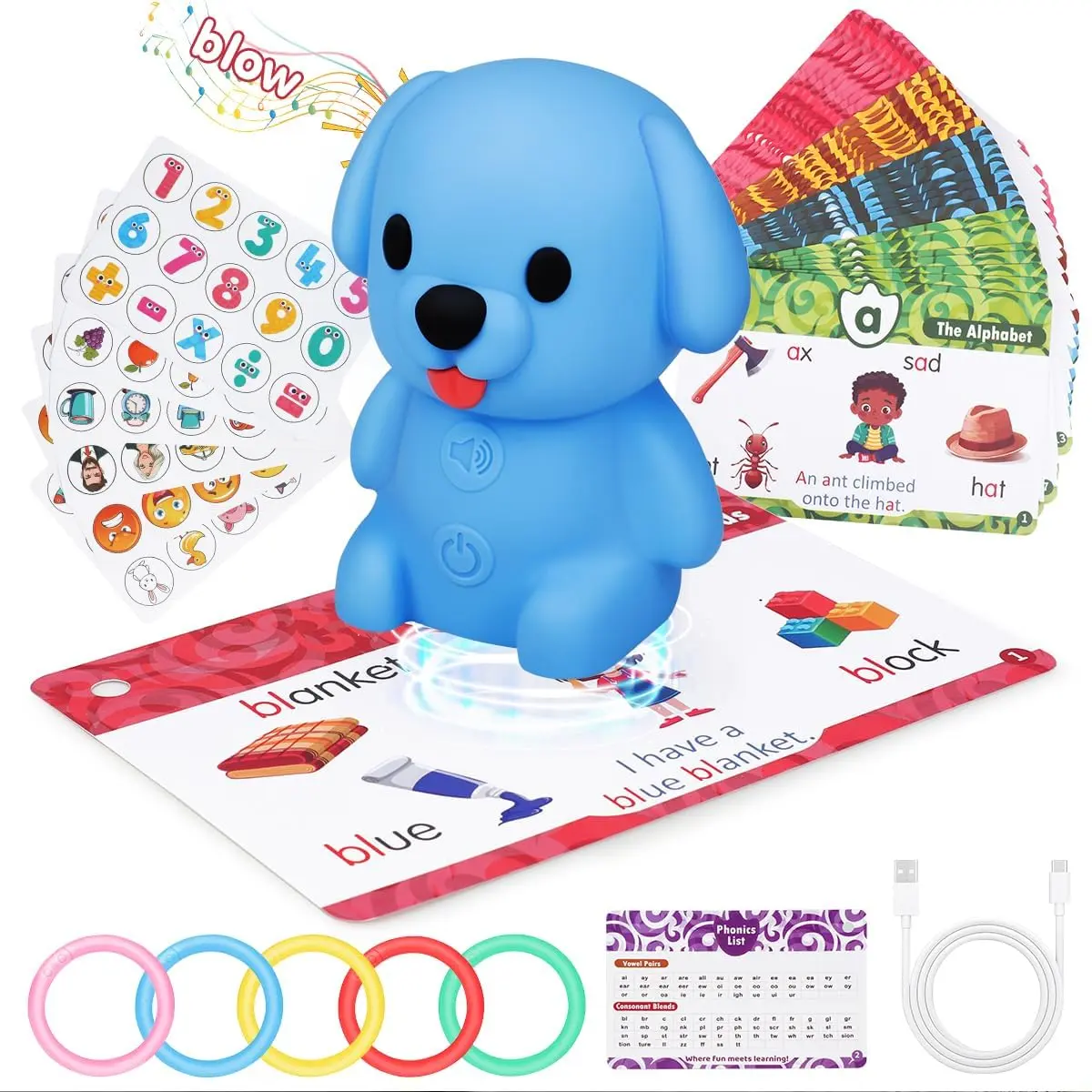 Phonics Talking Flash Cards with ReaderDog, Learn to Read with 81 Pages, 81Sentences, 592 Words & 81 Stickers,Toddler Education Learning Toys forKids Ages 3-8 Kindergarten 1st 2ndGrade
