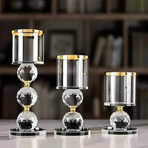 Crystal Candlestick Set, Candle Holder Set, Includes 3 Pieces, Polished Romantic Theme, Perfect for Dinner and Anniversaries, Luxury American Style, Home Decor