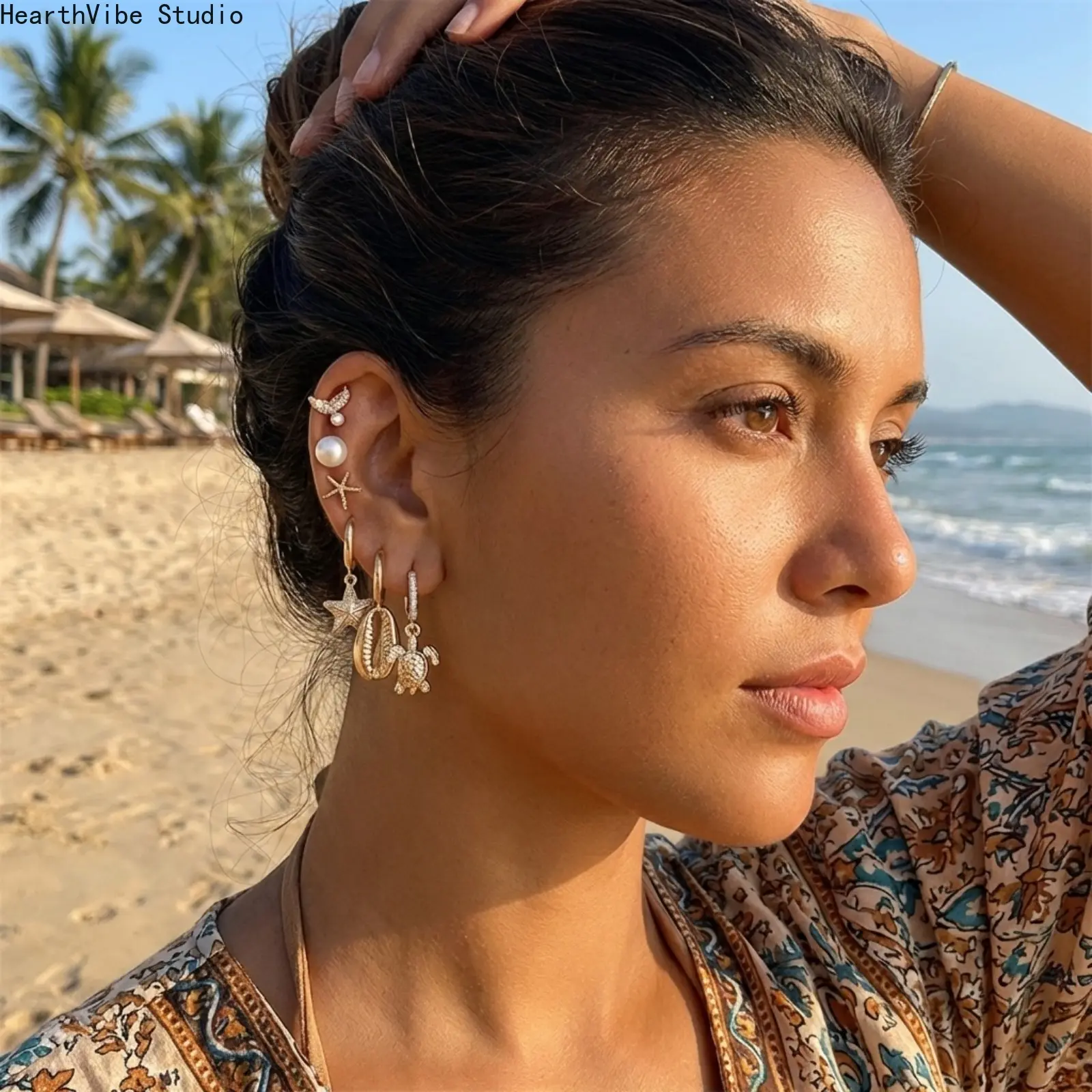 Women's Hypoallergenic Nickel-Free Lead-Free Metal Micro Size Starfish Stud Earrings - Dainty Organic Texture Coastal Vibe Jewelry for Baddies, VSCO Girls, Camping & Hiking Beach Accessory, Birthday-Graduation Gift