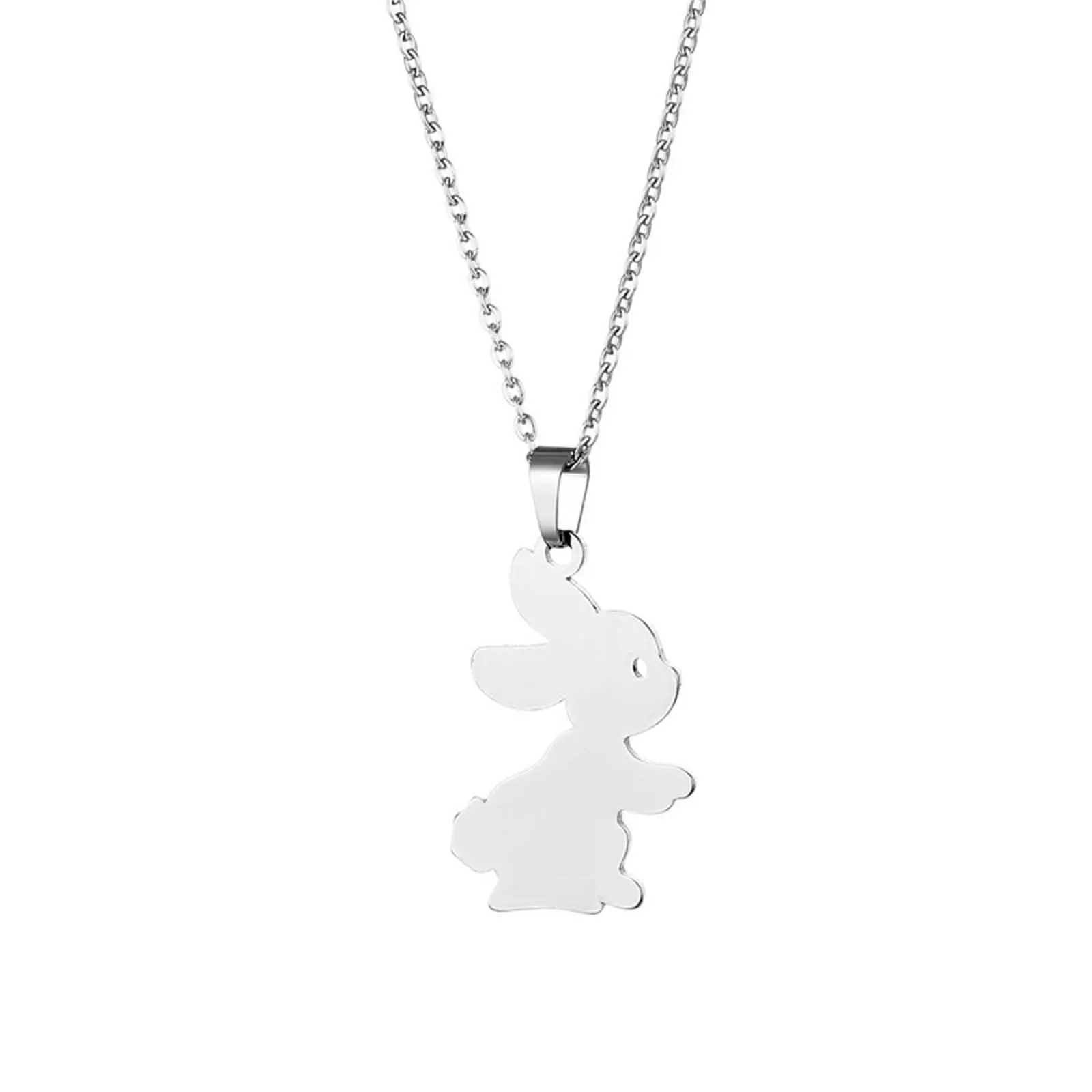 Sporingtok Stainless Steel Bunny Necklace Easter Y2K Unisex Silver Everyday Jewelry Birthday Holiday Gift