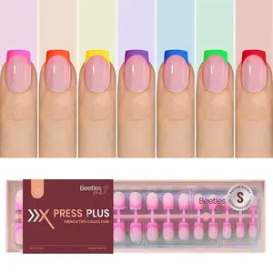 Beetles X Press Plus Neon Press On Nails Tips, All season French Tip Pink Brown Short Square Almond Shape Natural Acrylic Nail Tips for Effortless Beauty & DIY Manicures - Frenchtipnails Fall Nail Thanksgiving Gift Black Friday Winter Nail Christmas Gift