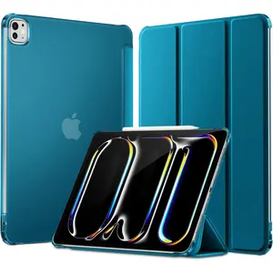 for iPad Pro 13 Inch Case 2024 M4, Slim Trifold Stand for iPad 13 Pro Case, Hard PC Translucent Back Shell Cover, Auto Sleep Wake, Peacockblue
