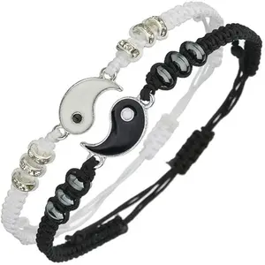 Couple Yin Yang Bracelet Set - Matching Black & White Adjustable Bracelets