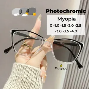New Fashionable Large Frame Photochromic Myopia Glasses Men and Women Anti Blue Light Glasses Ultra Light Unisex Eyewear