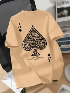 Men's Ace Of Spades Graphic Print Short Sleeve Tee, Regular Fit Casual Comfy Round Neck T-shirt for Summer, All-match Summer Clothes for Daily Wear, Casual Menswear