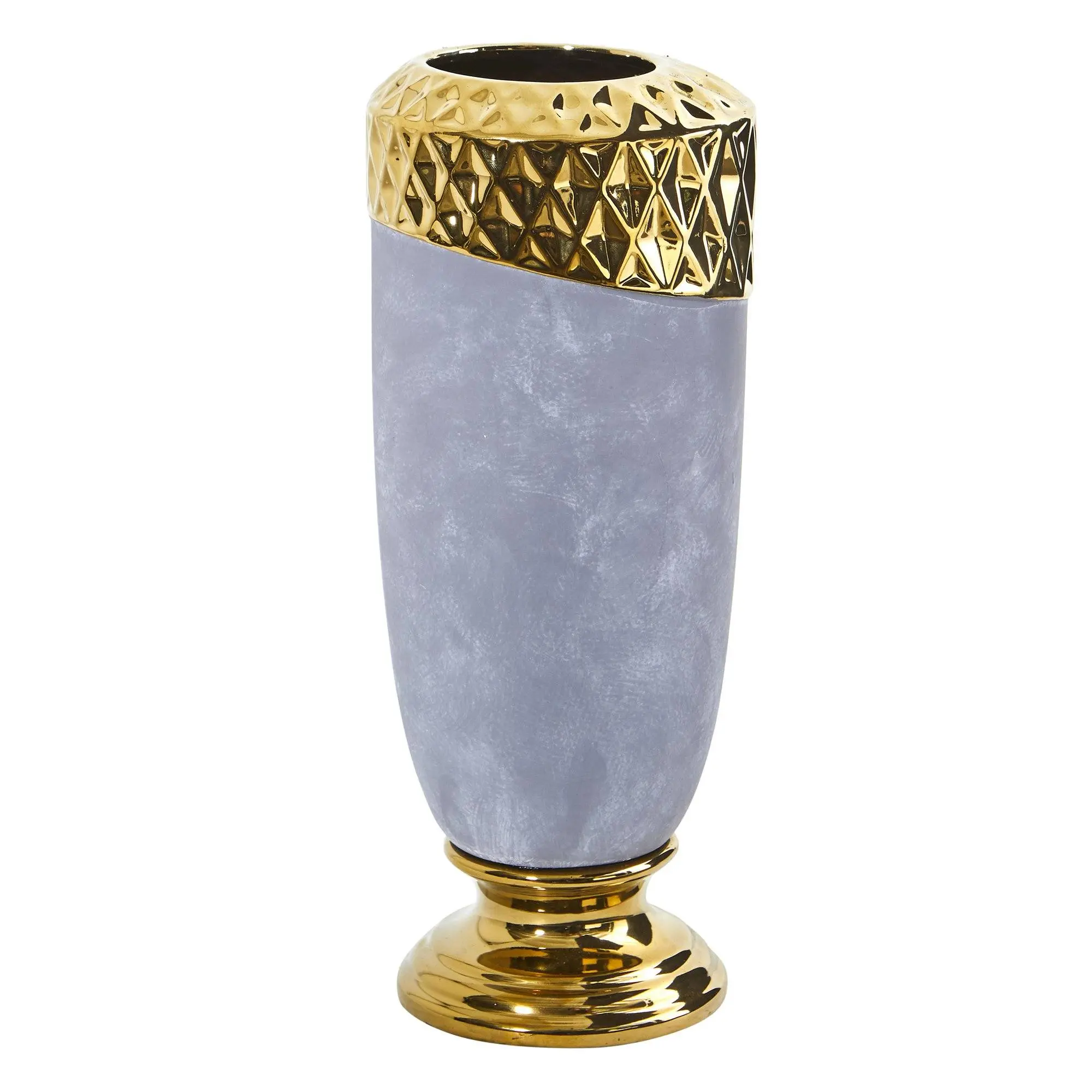 11.5in Oval Glam Stoneware Standing Flower Vase with Gold Accents, No Drainage Holes, Artistic Decorative Vase for Home Supplies & Plant Display