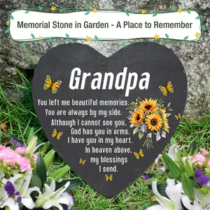 Stone Garden Memorial Stone with Fixed Stand, Warm Text Printed, Tribute to Passed Grandfather, Family or Tombstone Memorial Decoration, Personalized Garden Stone