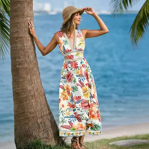 CUPSHE TikTokShopSpringGlowUp 2026 Sabrina Tropical Plunging Sleeveless Maxi Dress | Flowy Empire-Waist Vacation Dress for Summer Travel Boho Casual Womenswear Womensfashion