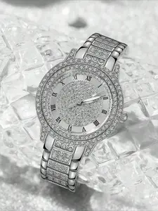 Women's Elegant Rhinestone Decorated Quartz Watch, Exquisite Trendy Stainless Steel Wristwatch, Fashionable Watch for Women As Gift, Stylish Watch
