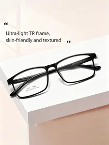 Unisex Tr90 Ultra-Lightweight Eyeglass Frame, 8g Comfortable Full-Rim Square Prescription Glasses, Flexible Durable Eyewear