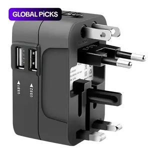 Universal Travel Adapter with 2 USB Ports 5V 2.1A, 10W, AC Outlet 650 W / 110 V, 1300 W / 220 V, No Voltage Conversion, Global Plug Adapter for UK EU US AU, USB Plug-In Multiple Sockets Adapters, Power Plug Adapter #GLOBAL PICKS