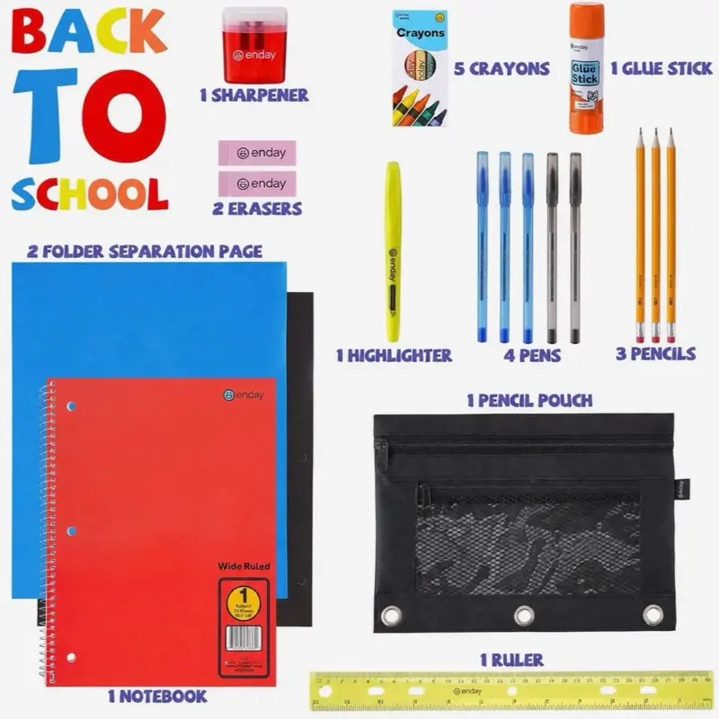 K-12 School Supply Kit, Back to School Haul with Notebook Ruler Dry Erase & Smooth Write Essentials