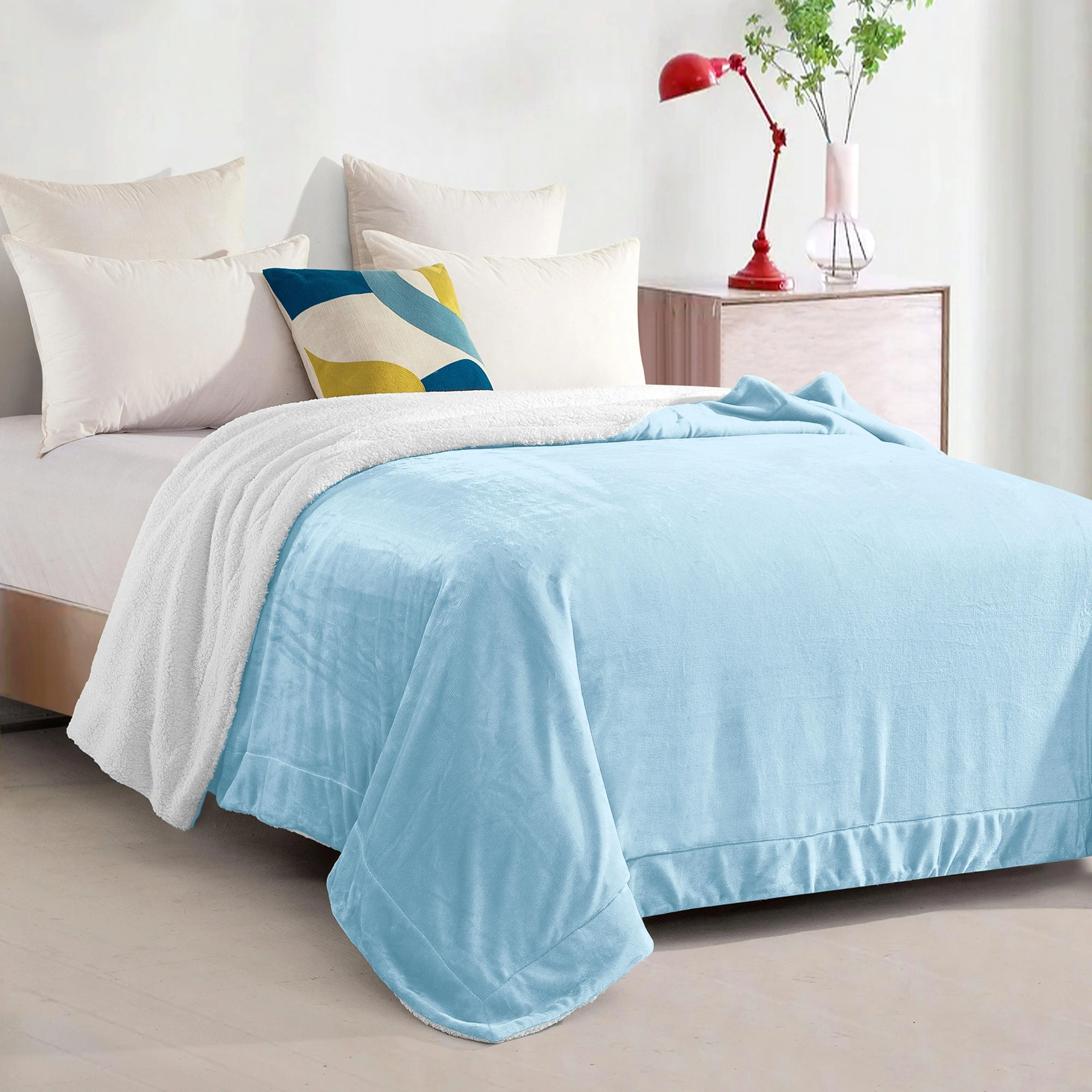 Mocassi Reversible Sherpa-Backed Throw Blanket, Velvety Plush Touch, 50in x 60in Throw Blankets
