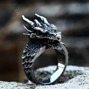 GTHIC Vintage Celtic Dragon Stainless Steel Spirit Animal Ring Statement Jewelry For Men Women Daily Wear