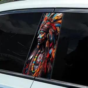 2Pcs Indian Tribal Style Car Stickers - Durable Vinyl Stickers, Suitable for B-Pillar, Semi-Matte Surface, Self-Adhesive, Single Use, Compatible Metal Surface, Rectangle Shape, Car Decor | Fantasy Car Stickers | Self-Adhesive Stickers, Car Stickers