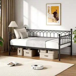GAOMON Twin Size Daybed, Sofa Bed Frame with Metal Steel Slat Support, Heavy Duty Metal Bed Frame, Space Saving, Easy Assembly, for Small Spaces, Living Room, Bedroom, Apartment, Black Modern Platform Bed