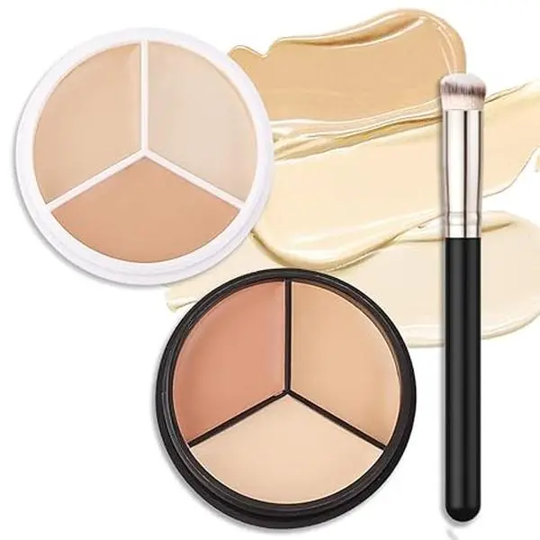 3-Color Concealer Set - Full Coverage Cream Palette for Highlighting, Contouring, and Covering Blemishes in Natural Beige Tones, Three-Color Concealer Set(1Pcs)